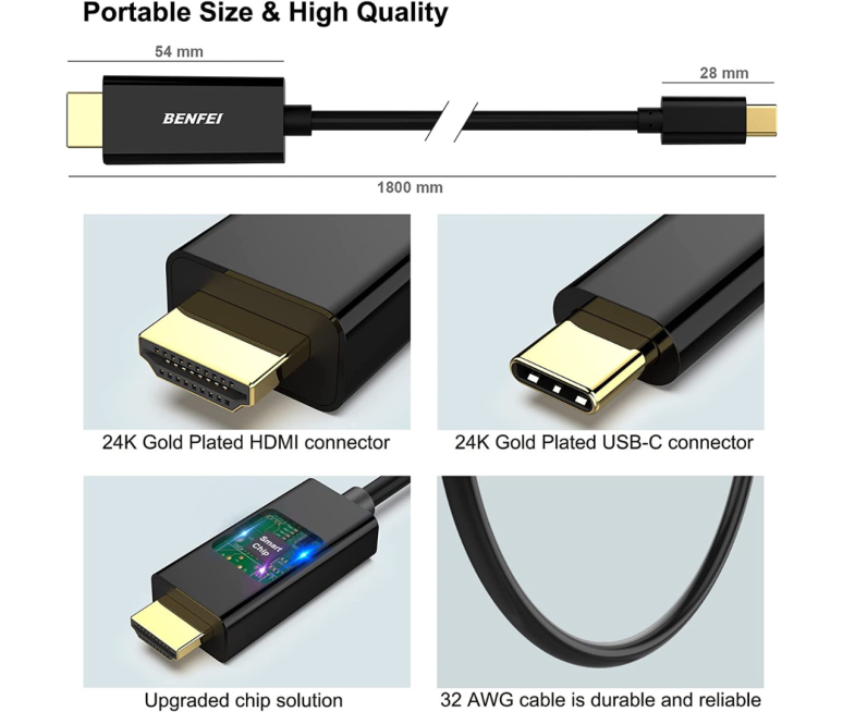 CABLE BENFEI TIPO C MACHO A HDMI...