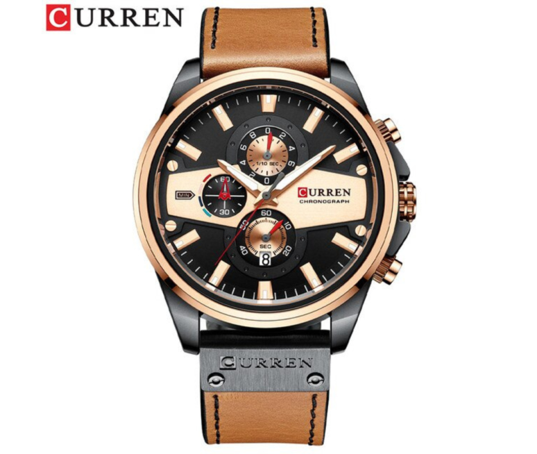 RELOJ CURREN 8394 CUERO DEPORTIVO CASUAL CAFÉ