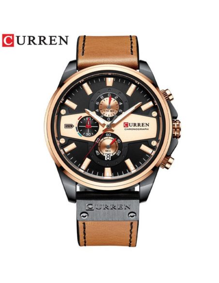RELOJ CURREN 8394 CUERO DEPORTIVO CASUAL CAFÉ