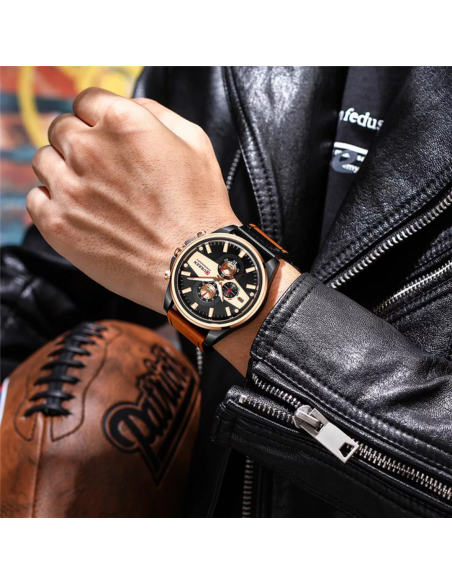 RELOJ CURREN 8394 CUERO DEPORTIVO CASUAL CAFÉ