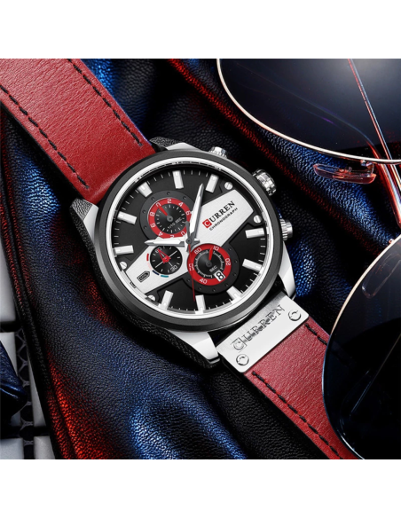 RELOJ CURREN 8394 CUERO DEPORTIVO CASUAL ROJO
