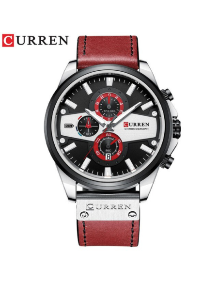 RELOJ CURREN 8394 CUERO DEPORTIVO CASUAL ROJO