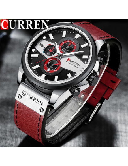 RELOJ CURREN 8394 CUERO DEPORTIVO CASUAL ROJO
