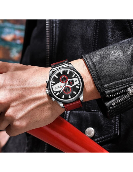 RELOJ CURREN 8394 CUERO DEPORTIVO CASUAL ROJO