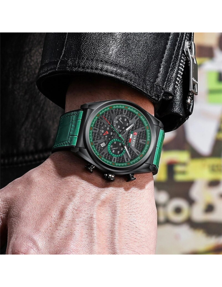 RELOJ CURREN 8392 CUERO DEPORTIVO VERDE