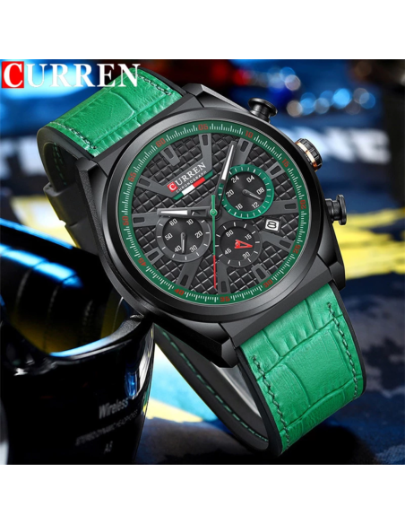 RELOJ CURREN 8392 CUERO DEPORTIVO VERDE