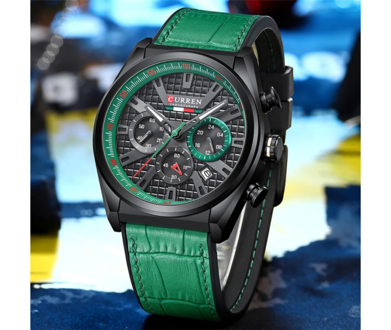 RELOJ CURREN 8392 CUERO DEPORTIVO VERDE