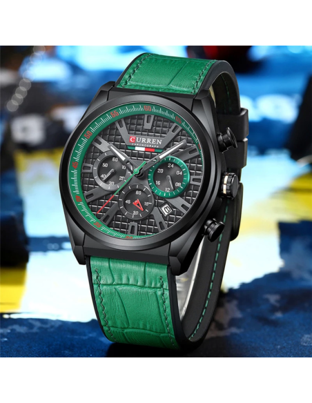RELOJ CURREN 8392 CUERO DEPORTIVO VERDE