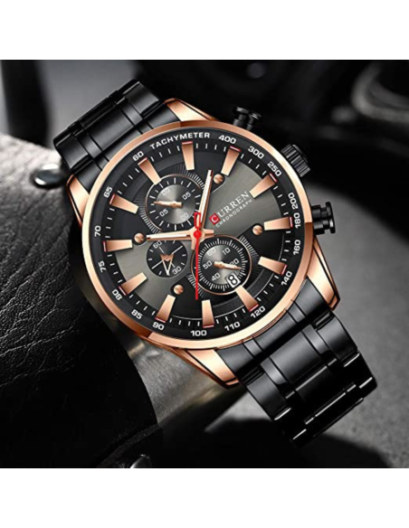 RELOJ CURREN 8351 ACERO INOXIDABLE NEGRO