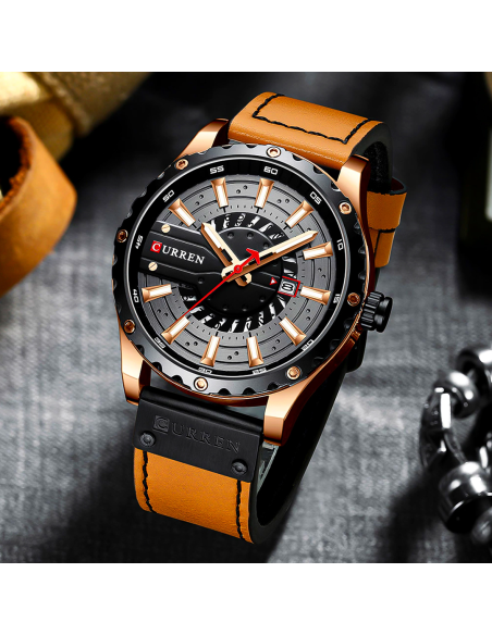RELOJ CURREN 8374 DE CUARZO CORREA CAFÉ