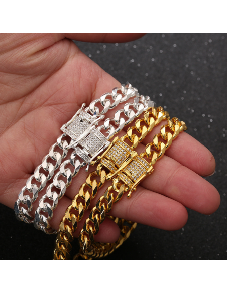 PULSERA DE ESLABONES CUBANOS DE MIAMI JEWELRY URBAN PLATEADO 8MM ANCHO - 8 PULGADAS LARGO