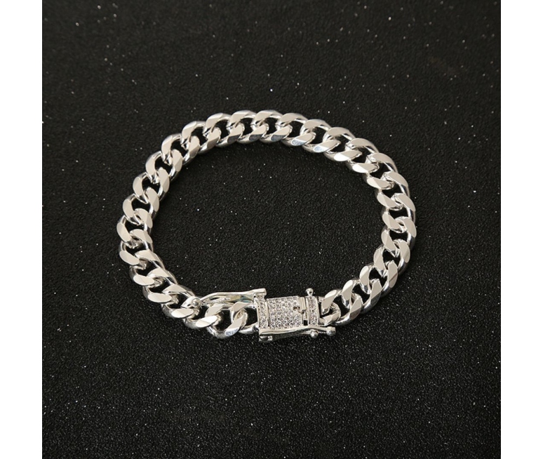 PULSERA DE ESLABONES CUBANOS DE MIAMI JEWELRY URBAN DE 8MM DE 8 PULGADAS LARGO ORO BLANCO