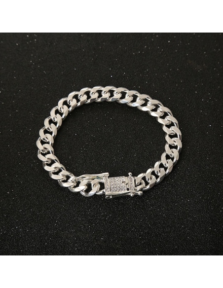 PULSERA DE ESLABONES CUBANOS DE MIAMI JEWELRY URBAN PLATEADO 8MM ANCHO - 8 PULGADAS LARGO