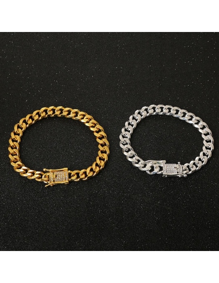 PULSERA DE ESLABONES CUBANOS DE MIAMI JEWELRY URBAN PLATEADO 8MM ANCHO - 8 PULGADAS LARGO