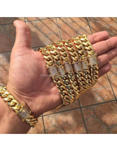 PULSERA DE ESLABONES CUBANOS DE MIAMI JEWELRY URBAN DORADO