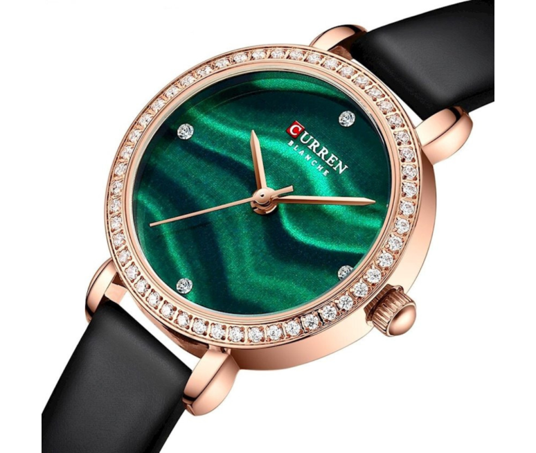 RELOJ CURREN 9083 CORREA CUERO NEGRO FONDO VERDE