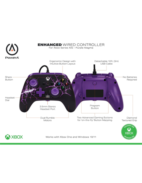 MANDO CONTROLADOR CON CABLE MEJORADO PARA XBOX PURPLE MAGMA GAMEPAD