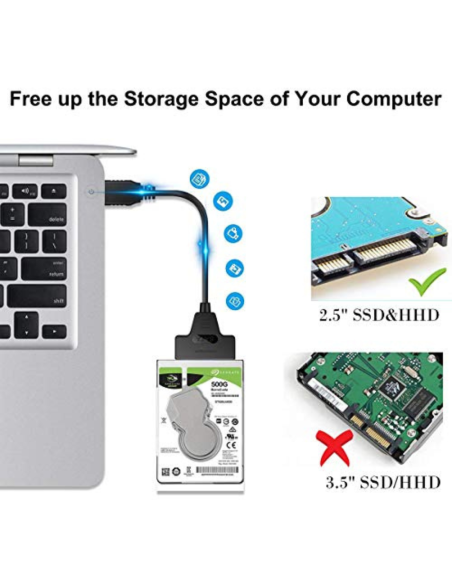 CABLE ADAPTADOR SATA A USB 3.0 – TIPO C EYOOLD PARA DISCO DURO DE 2.5 PULG. ORIGINAL