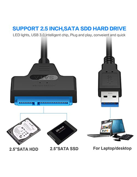 CABLE ADAPTADOR SATA A USB 3.0 – TIPO C EYOOLD PARA DISCO DURO DE 2.5 PULG. ORIGINAL