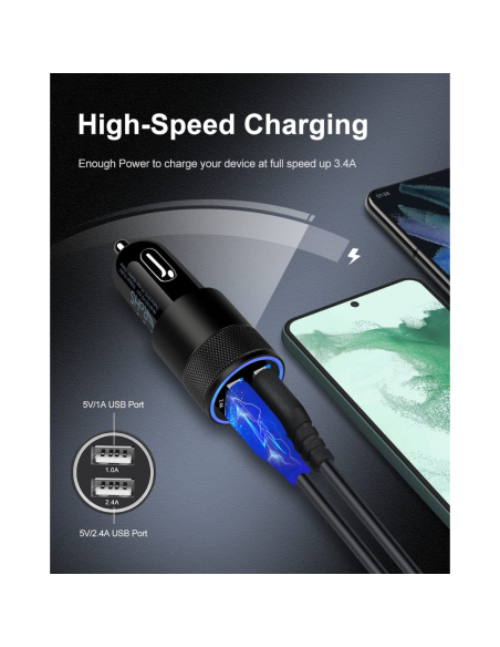 CARGADOR DE CARRO ALKIN DOBLE PUERTO USB ORIGINAL