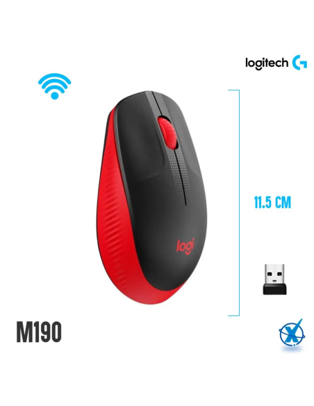 MOUSE LOGITECH INALAMBRICO M190 2.4GHZ USB ROJO