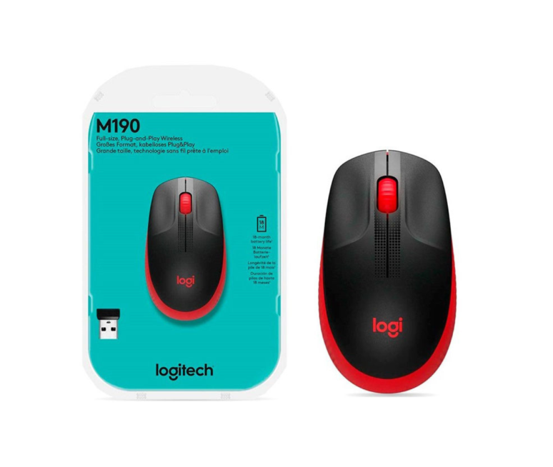 MOUSE LOGITECH INALAMBRICO M190 2.4GHZ USB ROJO