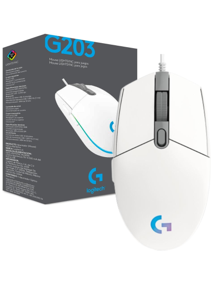 MOUSE LOGITECH ALAMBRICO GAMER G203 LIGHTSYNC RGB BLANCO