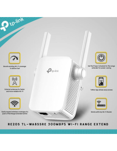 EXTENSOR DE COBERTURA WIFI A 300 MBPS ANTENA EXTERNA TL-WA855RE