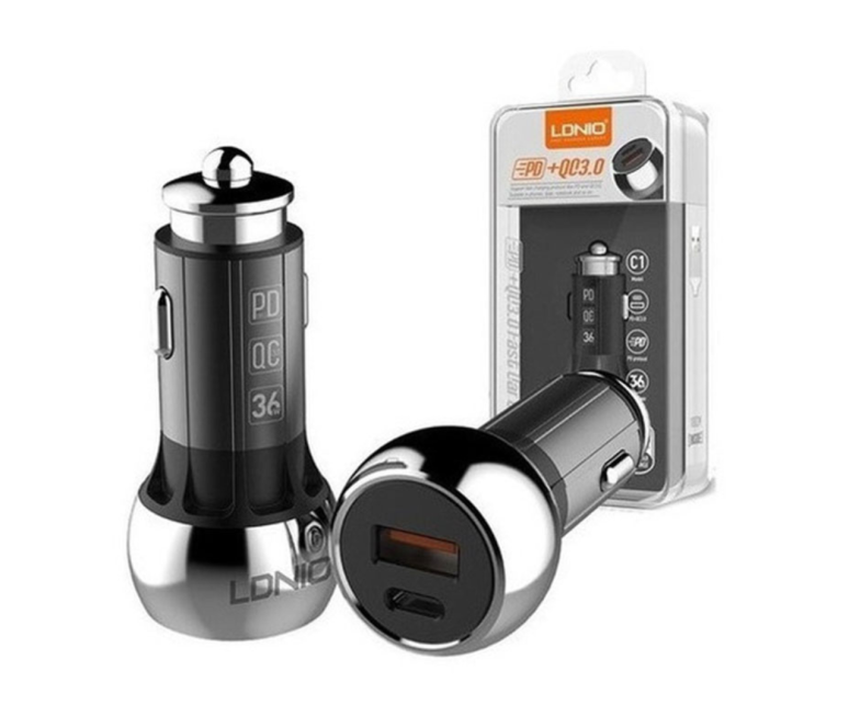 CARGADOR VEHICULAR LDNIO C1 36W 2P 1USB + PD + (CABLE TC A TC o USB A MICRO-USB)