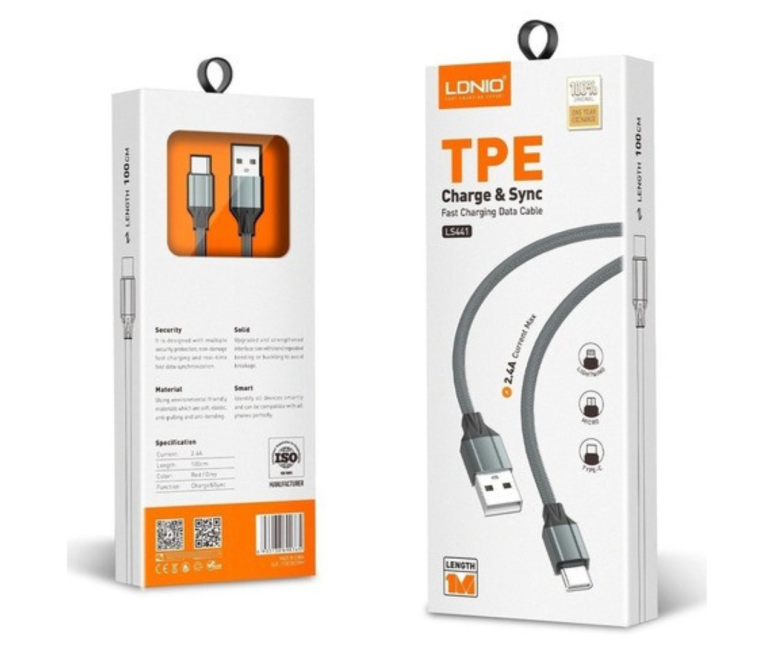 CABLE LDNIO LS441 1M 12W 2.4A CON CABLE (TIPO C o MICRO-USB o IPHONE)
