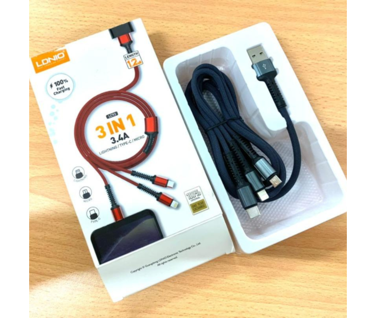 CABLE LDNIO LC93 3 EN 1 - 18W 3.4A EN TIPO C - MICRO-USB - IPHONE