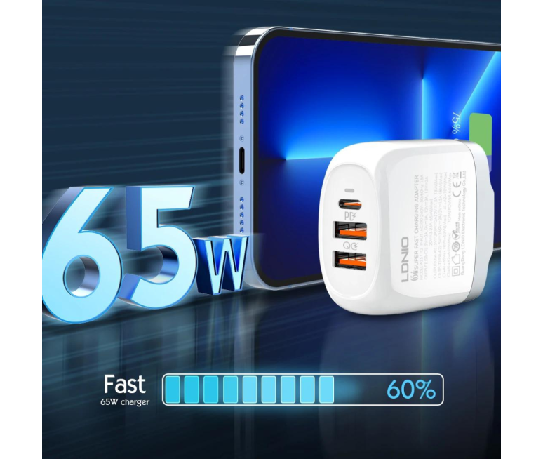 CARGADOR LDNIO A3511Q 65W PD + 2USB...