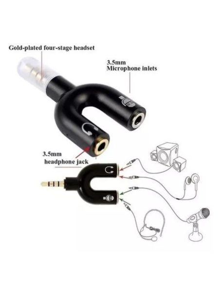 ADAPTADOR DE AUDIO JACK 3.5MM A DOBLE Y MACHO Y HEMBRA