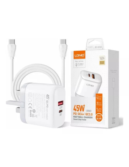 CARGADOR LDNIO A2526C 45W-2P USB+PD+CABLE TIPO C