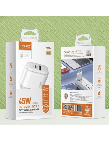CARGADOR LDNIO A2526C 45W-2P USB+PD+CABLE TIPO C