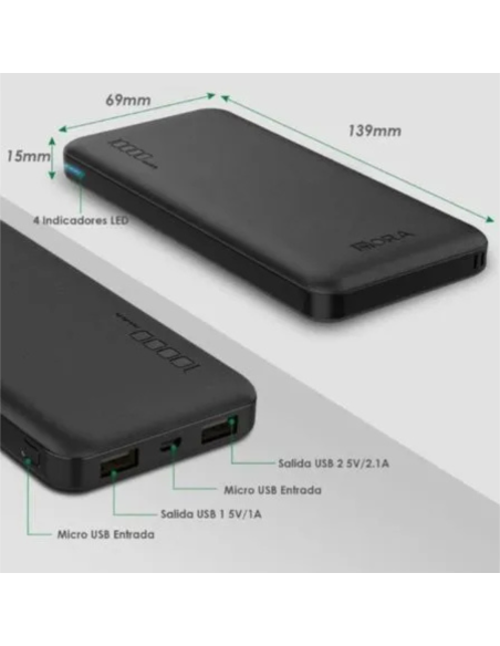 KIT - POWER BANK 10000 mAh + 2 CABLE CONVERTIDOR 5V A 12V GRATIS