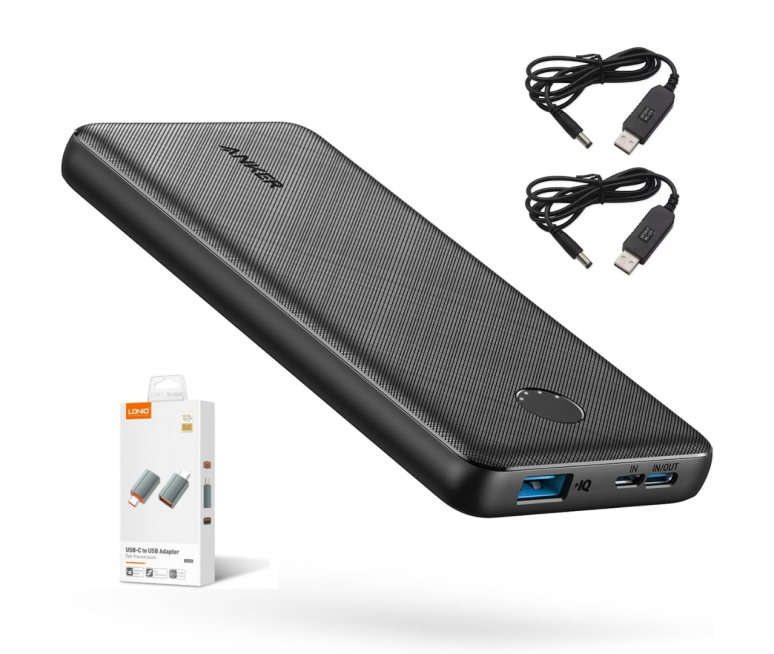KIT - POWER BANK ANKER TECNOLOGIA DE CARGA POWERIQ 10000MAH + 2 CABLE 5V A 12V + ADAPTADOR TIPO C MACHO USB HEMBRA