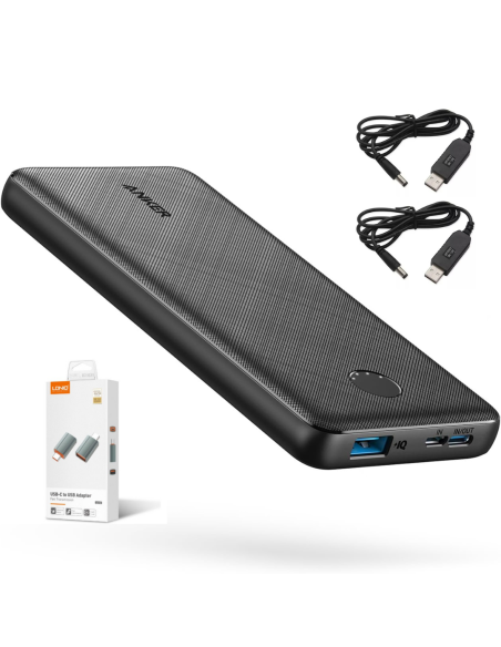 KIT - POWER BANK ANKER TECNOLOGIA DE CARGA POWERIQ 10000MAH + 2 CABLE 5V A 12V + ADAPTADOR TIPO C MACHO USB HEMBRA