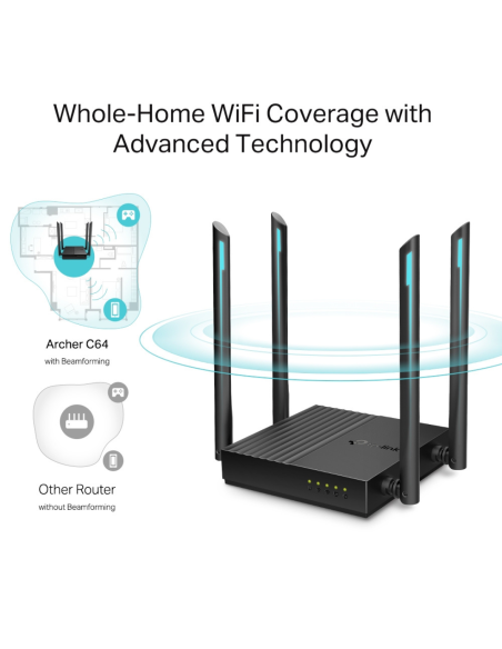 ROUTER TP-LINK MU-MIMO AC1200 C64 DOBLE BANDA 10/100/1000 4 ANTENAS