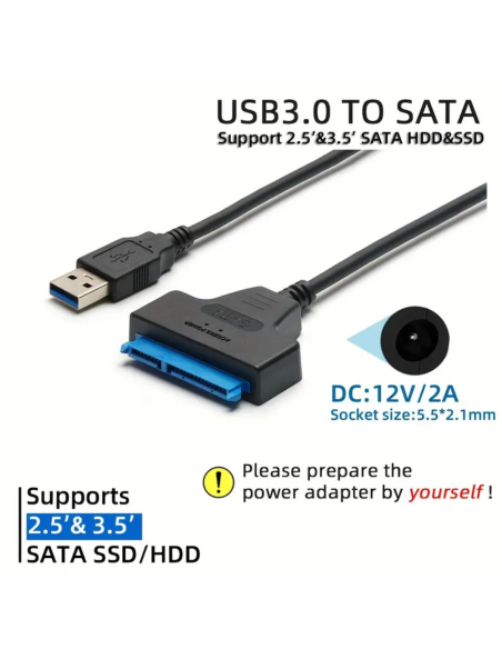 CABLE ADAPTADOR UNIVERSAL SATA A USB 3.0 DISCOS DUROS EXTERNOS DE 2.5" 3.5"