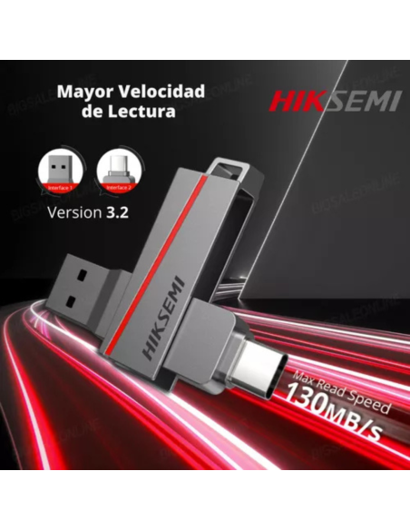 PENDRIVE HIKSEMI 32GB DUAL SIM 3.2 Y TIPO C MACHO GRIS