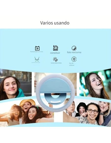 SOPORTE LUZ ANILLO LED RECARGABLE PARA SELFIES Y TRANSMISIONES EN VIVO