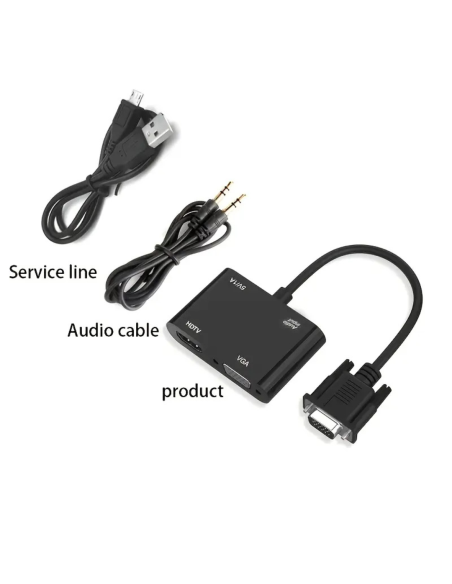 ADAPTADOR VGA MACHO A VGA HEMBRA - HDMI HEMBRA CON AUDIO DIVISOR DUAL