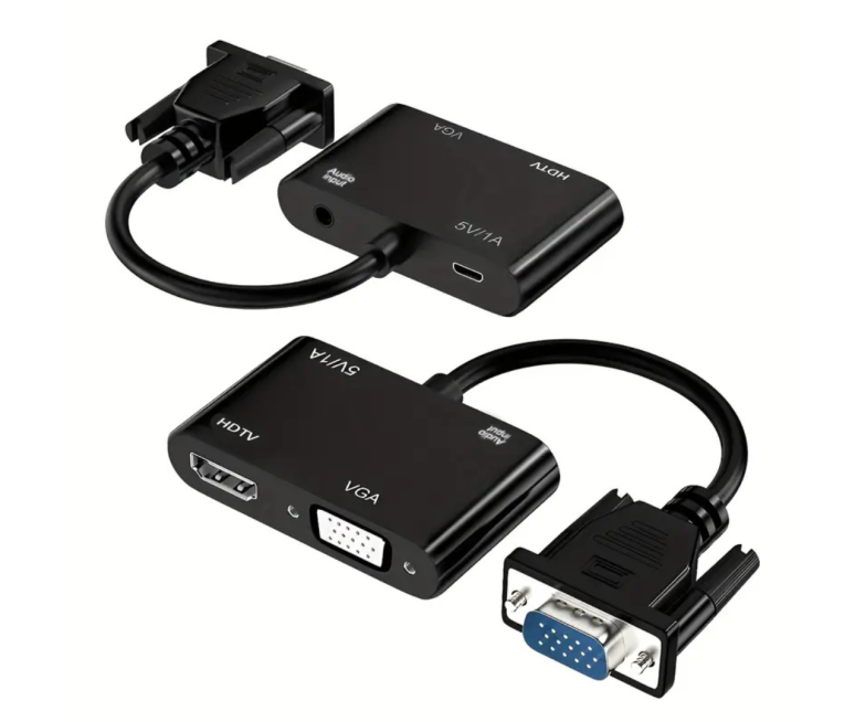 ADAPTADOR VGA MACHO A VGA HEMBRA - HDMI HEMBRA CON AUDIO DIVISOR DUAL