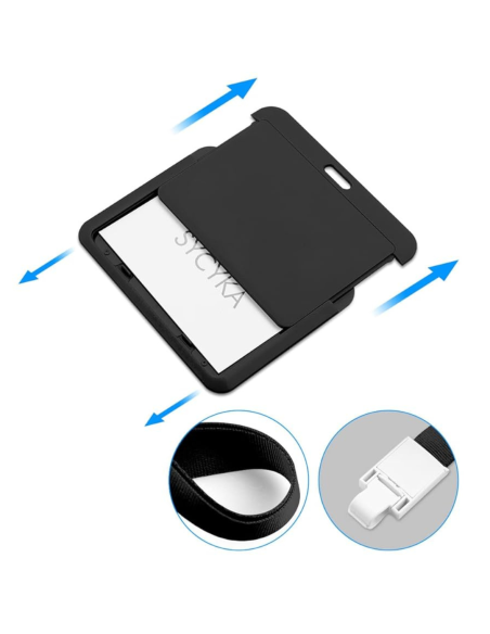 PORTACREDENCIAL HORIZONTAL NEGRO LINEDESK CON CORDON