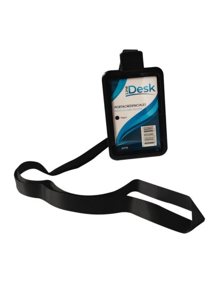 PORTACREDENCIAL VERTICAL NEGRO LINEDESK CON CORDON