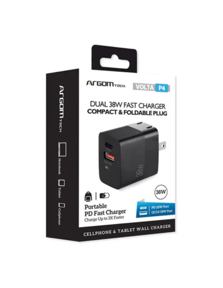CARGADOR DE PARED ARGOM 38W PRO TIPO C - USB NEGRO
