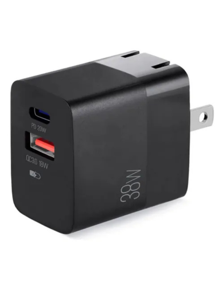 CARGADOR DE PARED ARGOM 38W PRO TIPO C - USB NEGRO