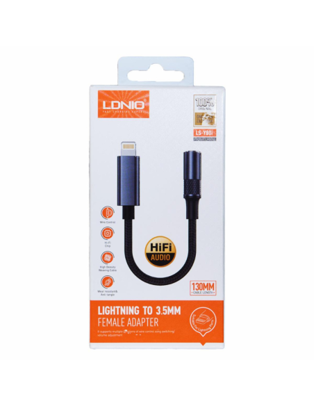 ADAPTADOR LDNIO LSY80I 13CM LIGHTNING A JACK 3.5MM