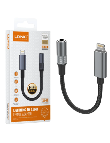 ADAPTADOR LDNIO LSY80I 13CM LIGHTNING A JACK 3.5MM